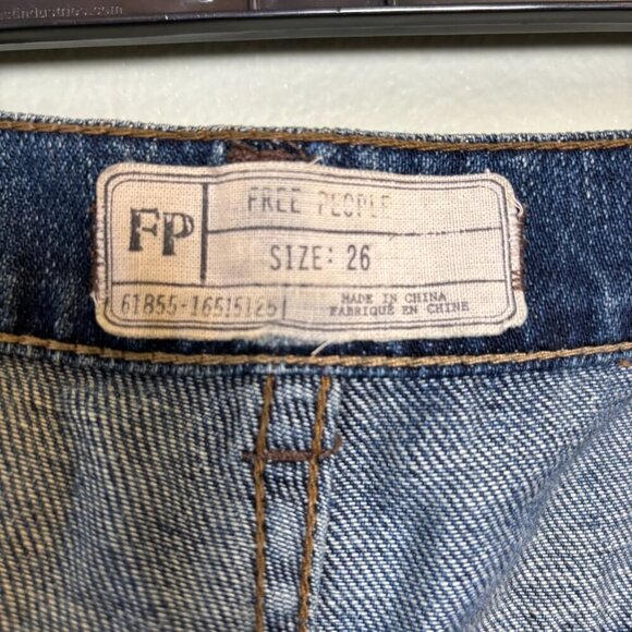 Free People FP Dark Blue Jeans Womens 26 Button Fly Distressed Grunge Boho - Picture 10 of 16